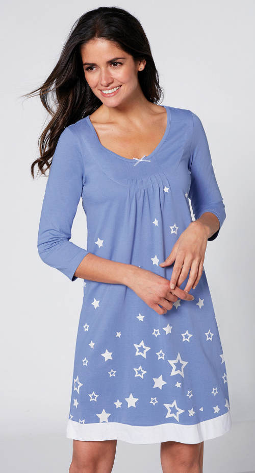 Krátká modrá noční košile s kvězdičkami