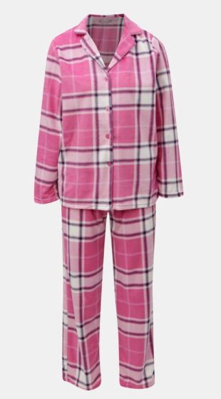 Růžové dámské kárované kabátkové pyžamo