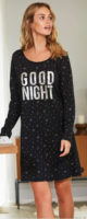Černá dámská noční košile s hvězdičkami a nápisem good night