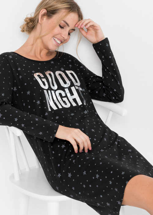 Černá dámská noční košile se stříbrnými hvězdičkami