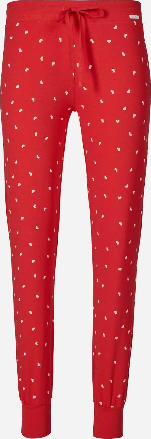Červené dámské pyžamové kalhoty s potiskem srdíček