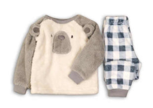 Teplé dětské fleecové pyžamo medvídek s károvanými kalhotami