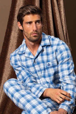Bavlněné pánské pyžamo s dlouhým rukávem vpředu na knoflíky