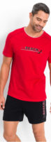 Pánské pyžamo s červeným tričkem s krátkým rukávem