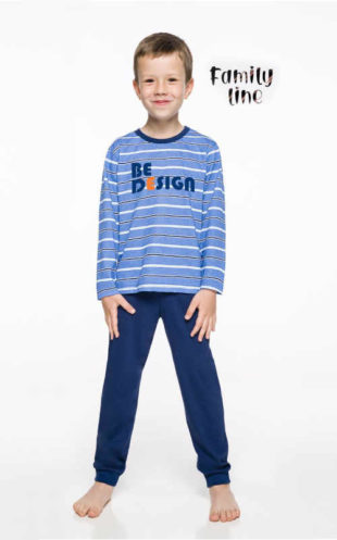 Bavlněné dětské dlouhé pyžamo v modrém či šedém provedení