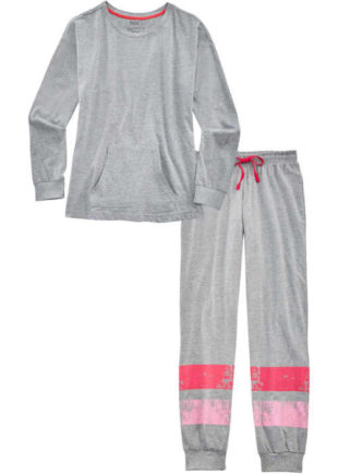 Dámské hřejivé dlouhé pyžamo v šedém melíru s proužky