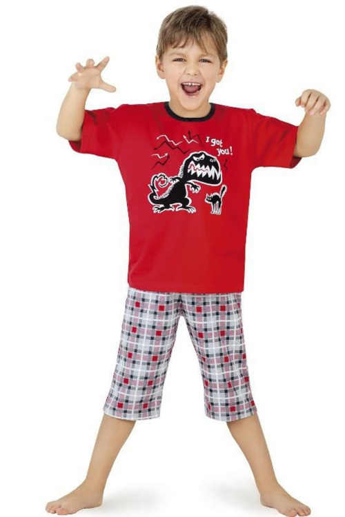 Dětské krátké bavlněné pyžamo s obrázkem dinosaura