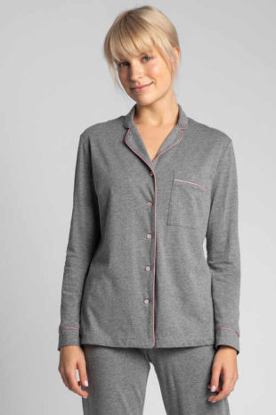 Pyžamový kabátek s knoflíkovou légou v tmavě šedém provedení