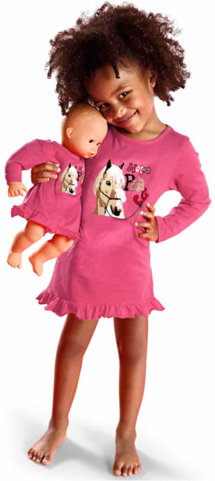 Sada růžová noční košilka pro dceru i pro panenku