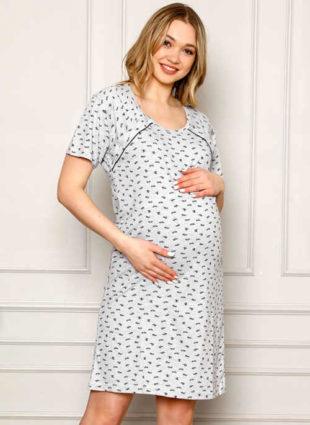 Těhotenská a kojicí krátká bavlněná košilka s potiskem