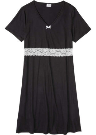 Elegantní dámská černá noční košile s jemnou krajkou
