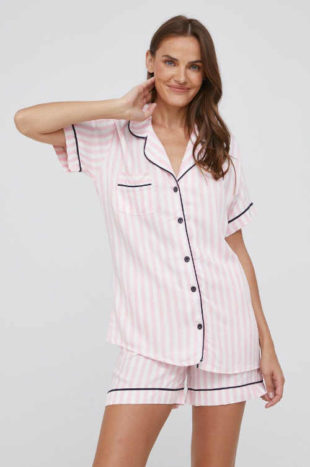 Luxusní dámské krátké propínací pyžamo v proužkovaném vzoru