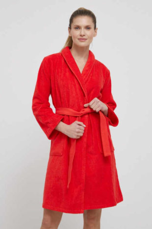 Luxusní dámský bavlněný župan v jednobarevném červeném provedení