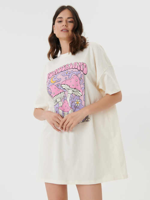 Dámská krátká bavlněná noční košile s výrazným potiskem