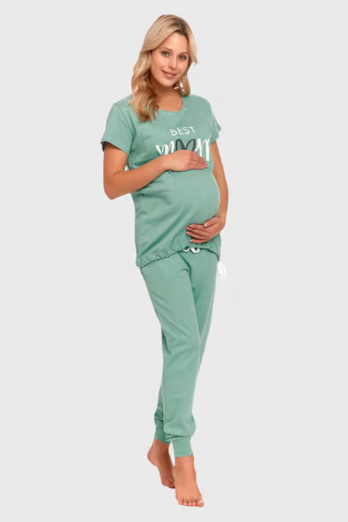 Těhotenské bavlněné pyžamo v příjemné zelené barvě