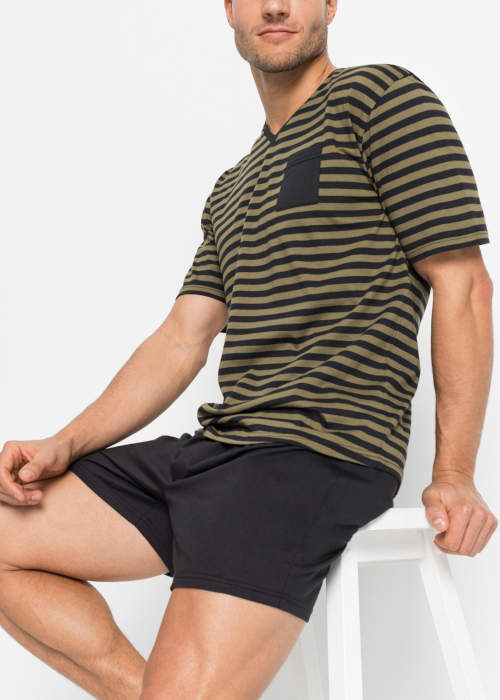 Pruhované bavlněné pánské pyžamo s tričkem s krátkým rukávem
