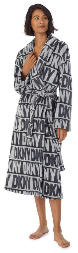 Dlouhý dámský župan mikroplyš s nápisy DKNY